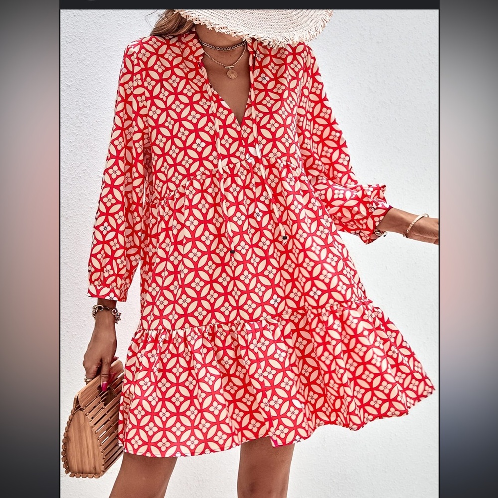 Red and White Patterned Dress
